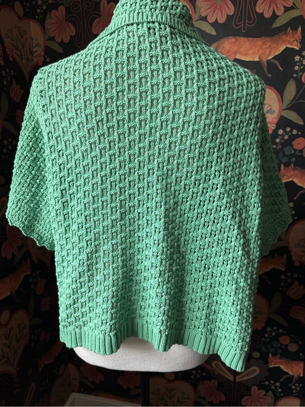 Wrap London Kelly Green Knit Cardigan Size 8 Organic Cotton Ties Crop Crochet - Picture 3 of 6
